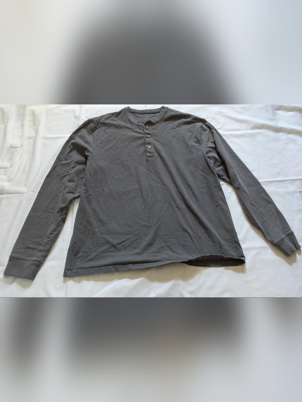 Dark Gray Cotton Henley Long Sleeve Shirt